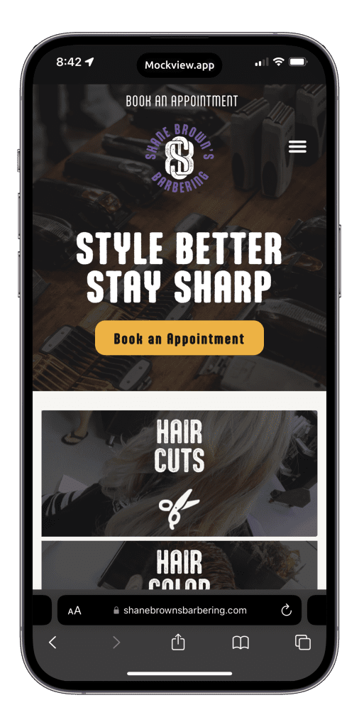 Mobile responsive view of the WordPress Website Design for Shanes Browns Barbering