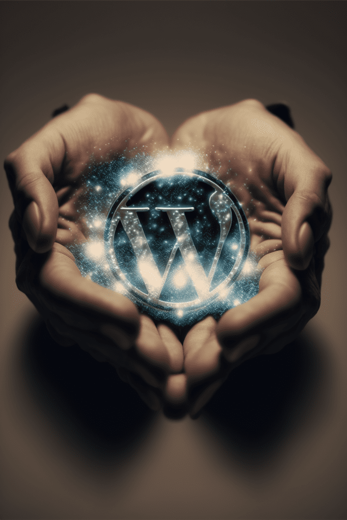 Hands holding a WordPress logo in their cupped hands