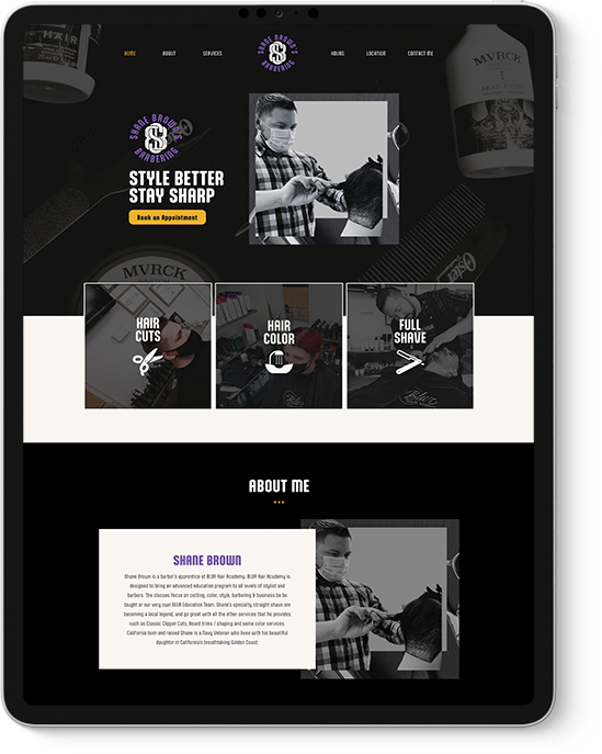 Screenshot of Shane Browns Barbering wordpress website design