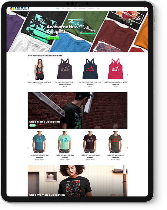 Screenshot of Trinity Sportswear wordpress website design